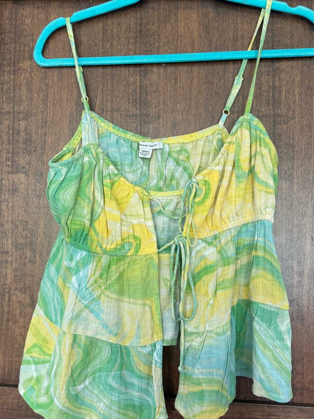 American Eagle Outfitters Green and Yellow Tie-Front Camisole